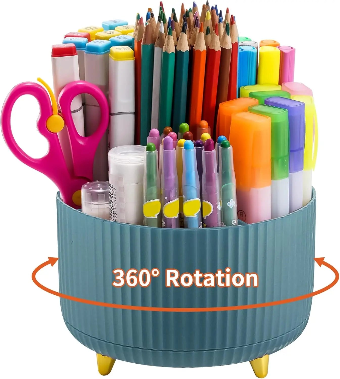 Desk Organizer, 360-Degree Rotating Pen Holder for Desk with 5 Compartments Pencil Organizer, Storage Box Caddy for Office, Home