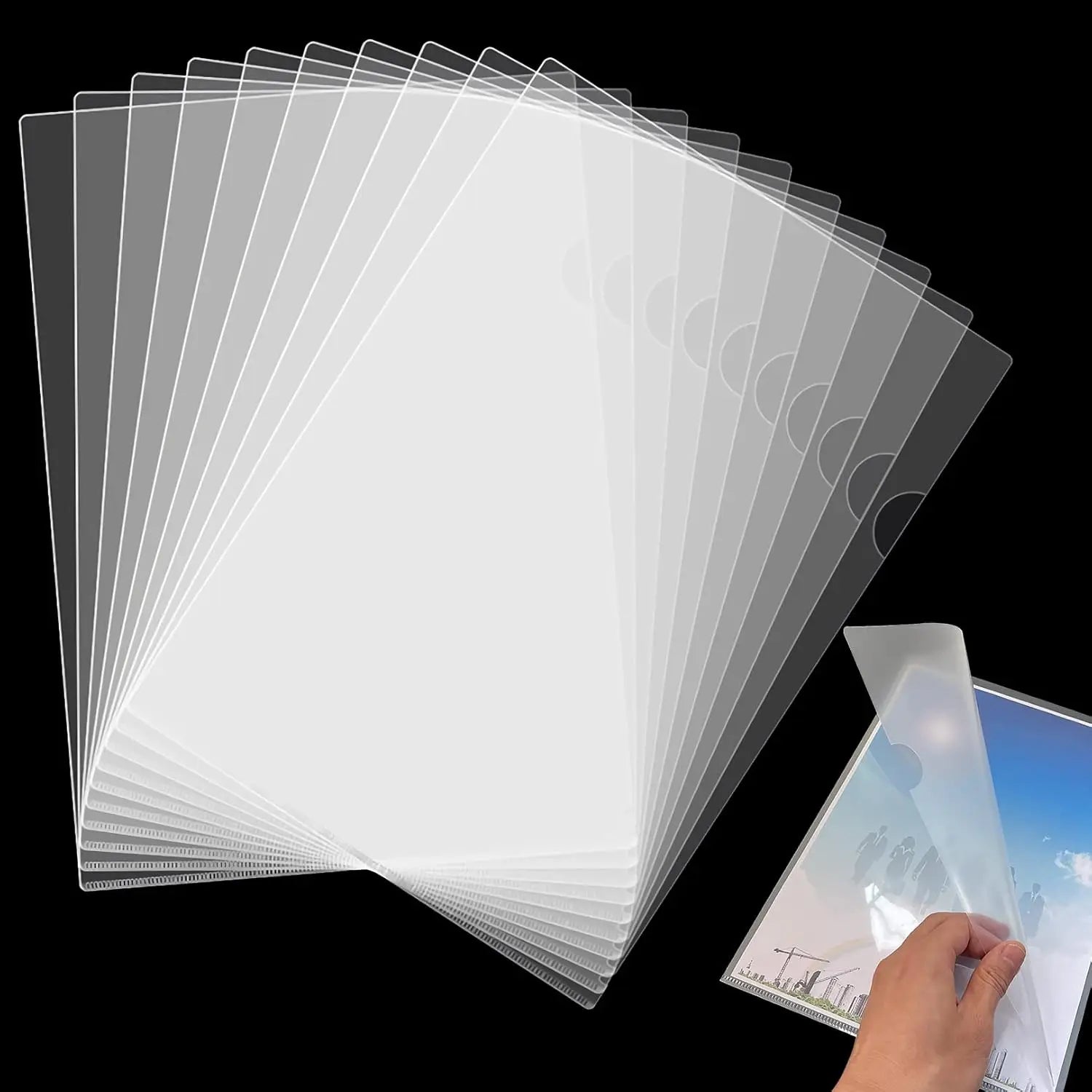 10-50 Pack Clear Folders for Document Plastic,L-Type Plastic File Clear Folders Letter Size, Transparent for Office & School