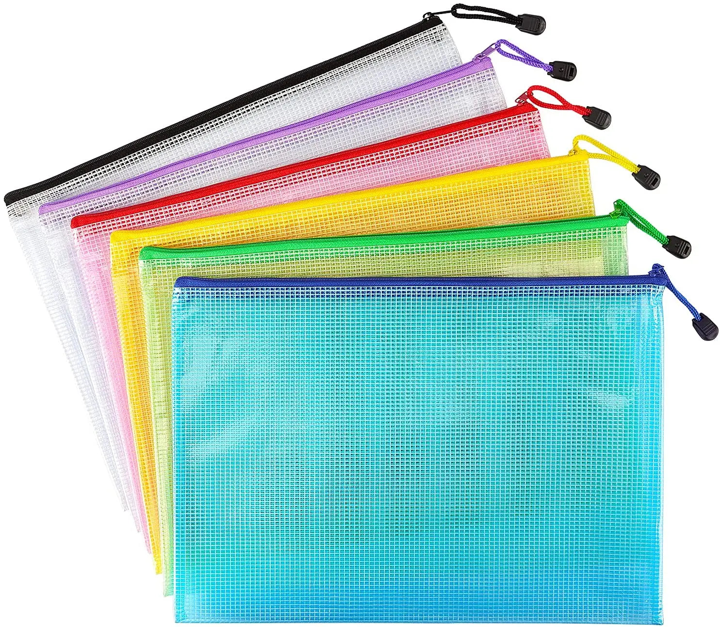 6Pack Gridding Waterproof Zip Bag A3 A4 A5 A6 Transparent Document Bag Pen Filing Products Pocket Folder Office School Supply